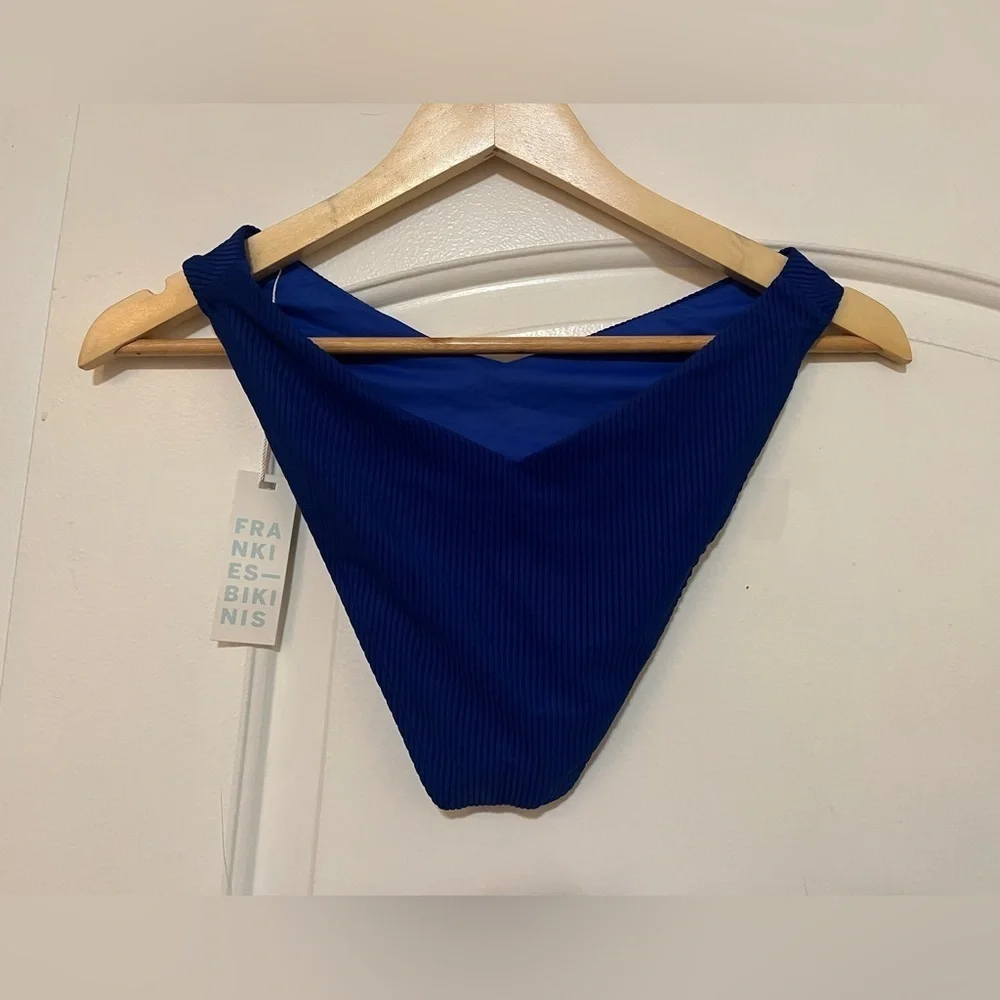 Frankie’s Bikinis Enzo Ribbed Cheeky Bikini Bottom in cerulean